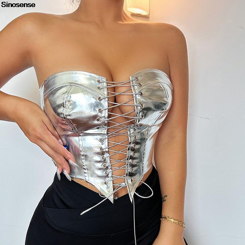 Strapless Bra Backless - Top da donna in pelle PU